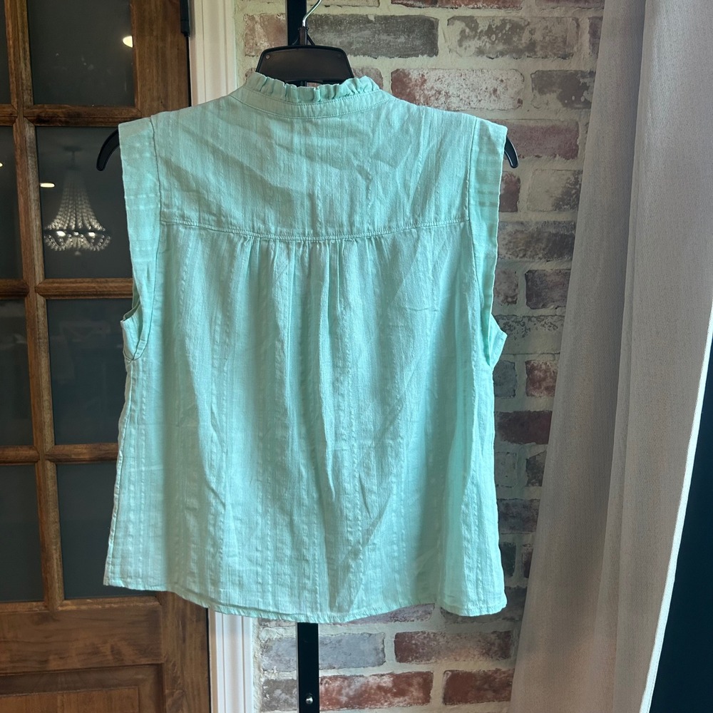 Carve Designs Blouse Womens Small Mint Green Ruffle Neck Sleeveless Gauze Top - Picture 2 of 3